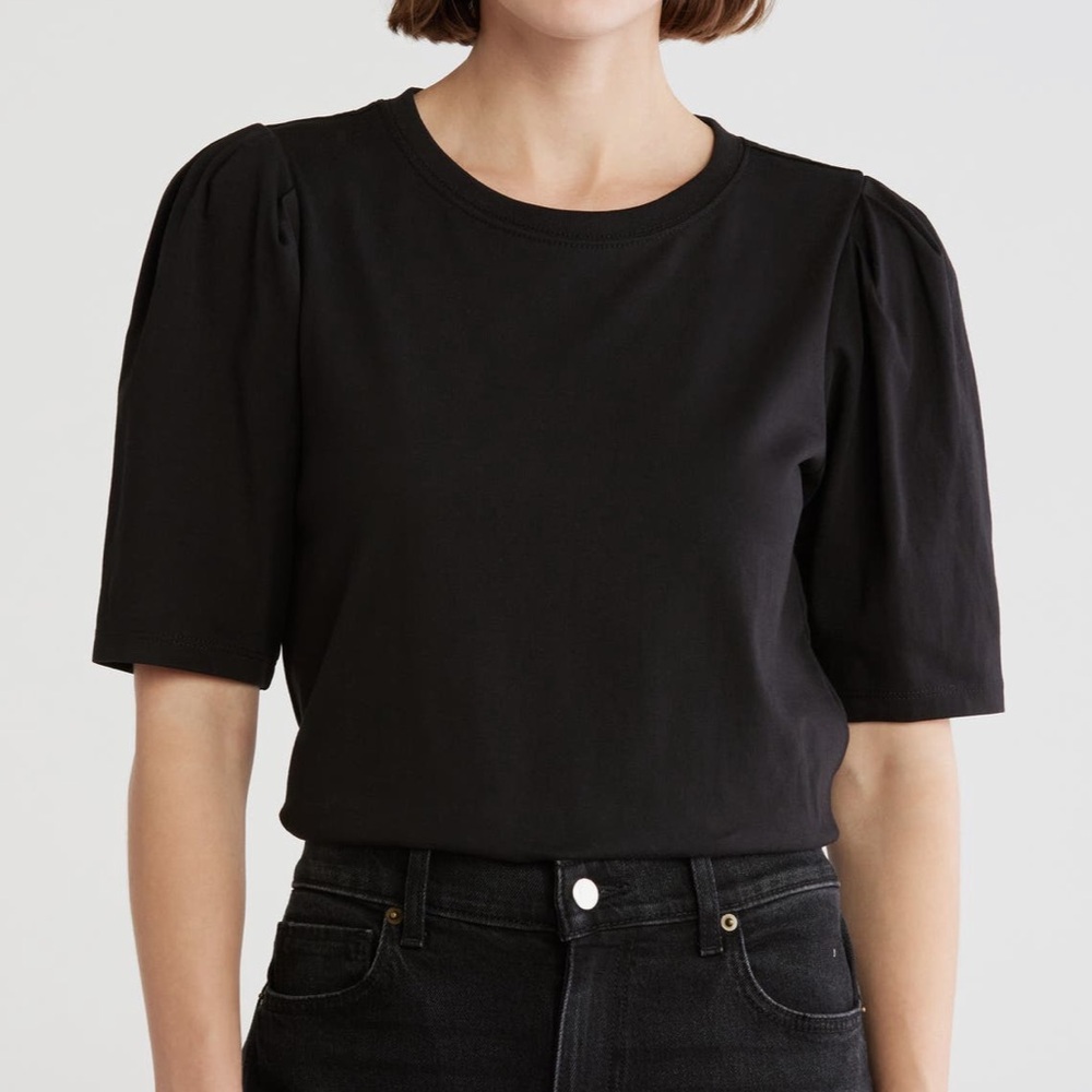 Elie Tahari Black Puff Sleeve Top